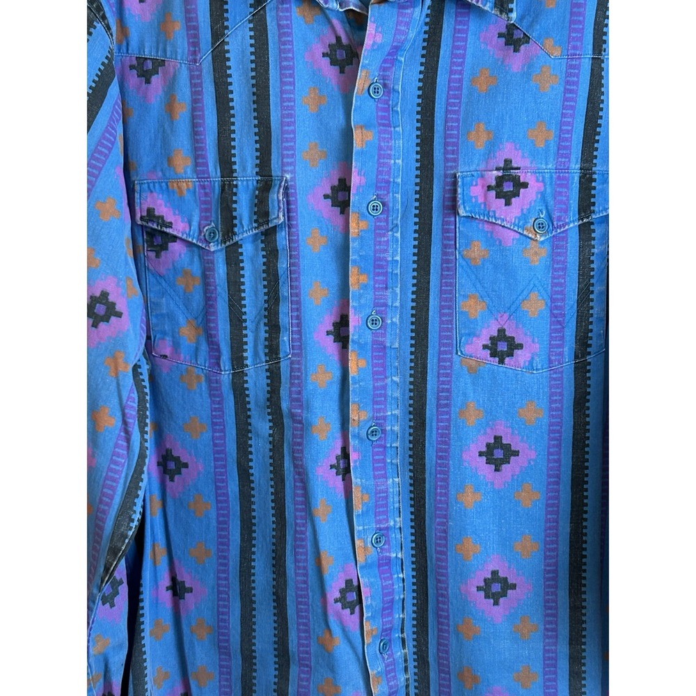 VTG Wrangler Brushpopper Blue Aztec Rodeo Cowboy Western Southwest Men's 17-35 - Picture 3 of 10